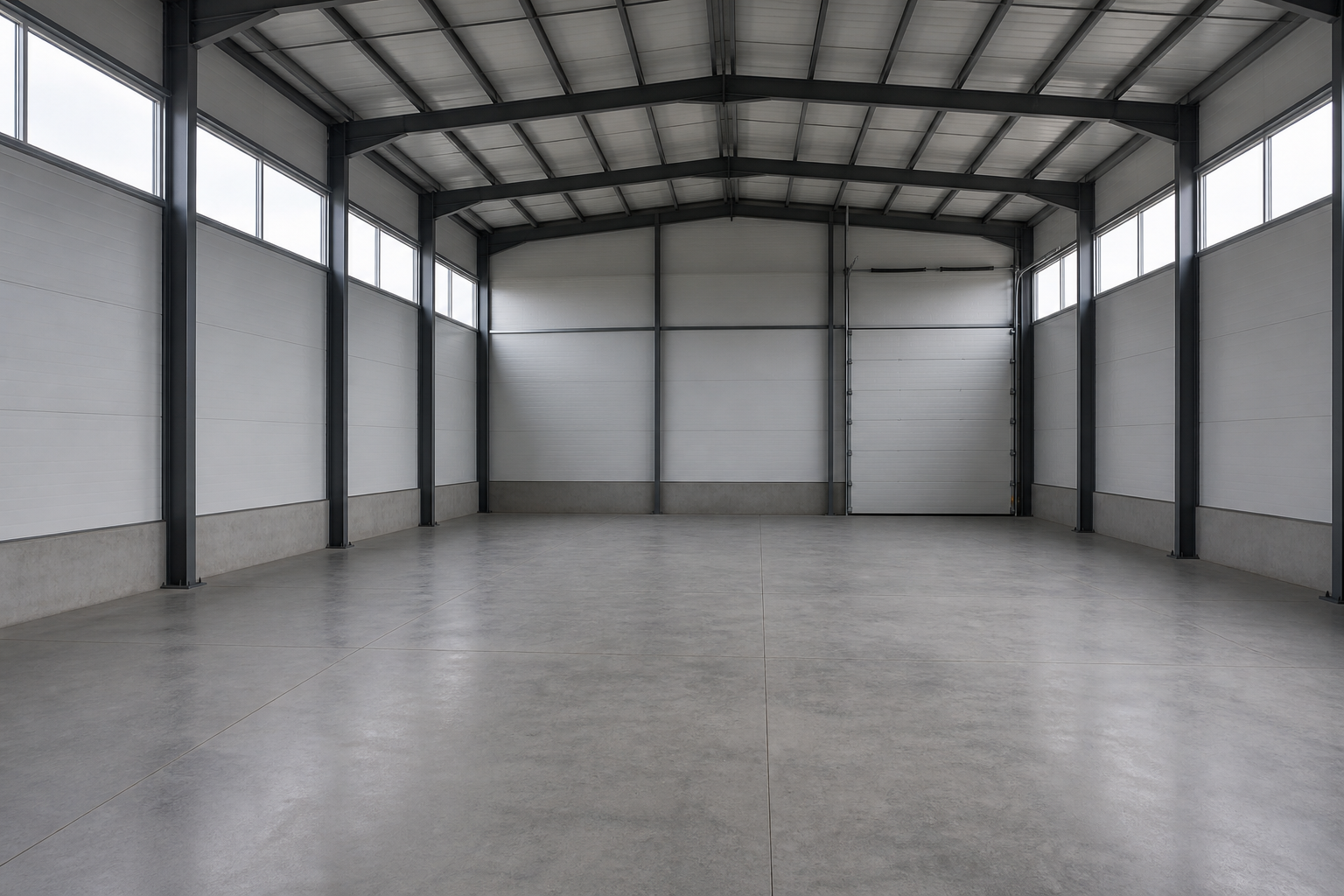 Neutrale leere Gewerbehalle als Sinnbild für Gewerbeimmobilien